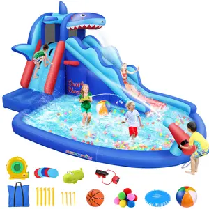 Whubefy Animal Inflatable Water Slide for Small Kids, 15.6FT x11.1FT Playground Water Park for Kids 3-6 years old, with Climbing, Basketball Rim, Splash Pool, Water Cannon for Wet and Dry,Summer Outdoor Fun Toy for Kids