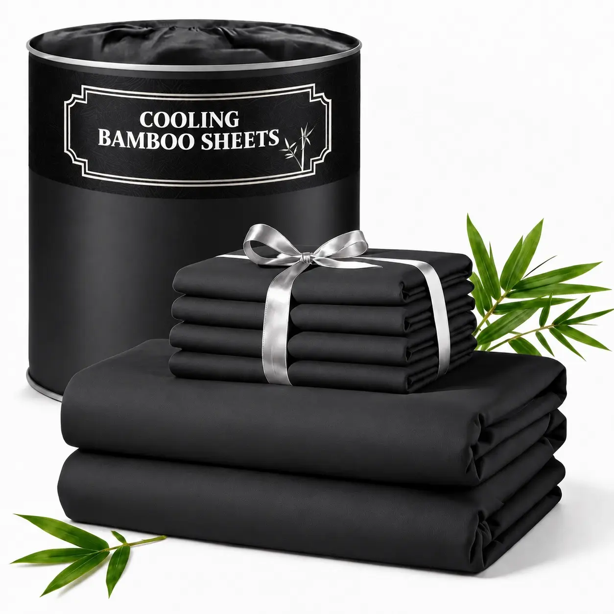 MUXHOMO 6-Piece Extra Deep Pocket Bamboo Bedding Set - Cooling, Breathable, Hotel Style, Soft Touch, Wrinkle Free Plain Weave Fitted Sheets & Pillowcases for Full/Queen/King Mattresses