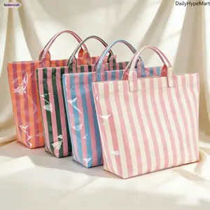 Striped Lightweight Shoulder Tote, Casual Shopping & Beach Bag