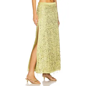 ASTA RESORT Yasmin Hand Beaded Skirt in Olive Oil