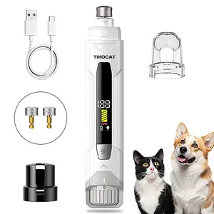 TIKOCAT Pet Nail Grinder,Ultra Quiet Electric Grooming Tool with 4 LED Lights, Safe & Stress-Free for Sensitive Dogs Cats of All Breeds & Sizes, 3 Grinding Bits, 6-Speed,Pet Nail Trimmers, Rechargeable Painless Grooming  Trimmer with Dust Cup White