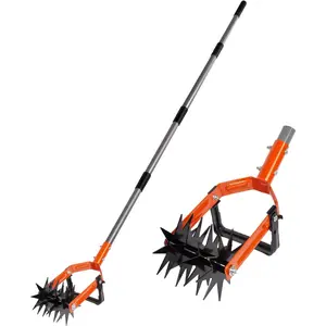 Rotary Cultivator Tool, Adjustable Garden Hand Tiller with Stainless Steel Pole, 2-in-1 Garden Weeder and Crumbler Soil Cultivator Tool with Weeding  for Soil Mixing or Reseeding Grass