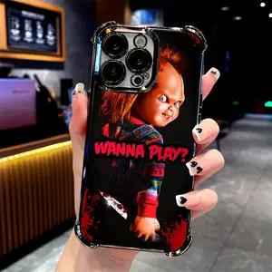 Creative Horror Chucky Doll Phone Case - Shockproof Transparent Soft Back Cover for iPhone 17 16 15 14 13 12 11 Pro Max Plus Cute Phone Case, Uv Printed Design