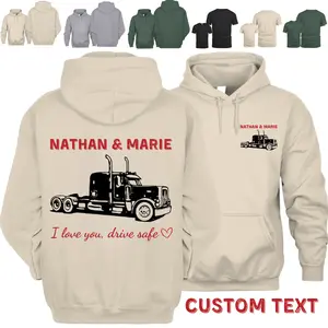 Custom Name Text Trucker Couple Hoodie, Tshirt, Personalized Semi Truck Tee, Romantic Rig Driver Shirt, Drive Safe Gift For Trucker Husband Wife, Custom Driver Gift