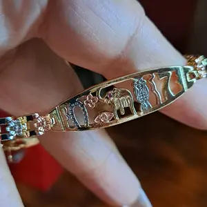 esclavas d oro laminado 18k con imágen d la suerte para damas niñas