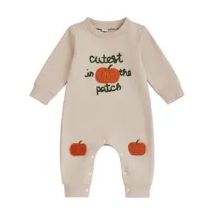 REDWOON My First Halloween Baby Girl Boy Outfit Newborn Cutest In Pumpkin The Patch Embroidery Jumpsuit Romper  Onesie Infant Fall Winter Clothes