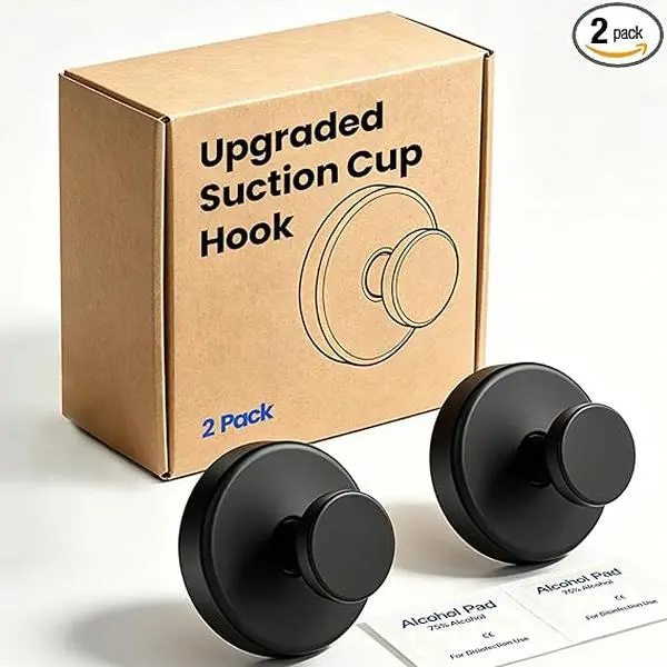 2PCS Strong Suction Cup Hooks for Bathroom&Kitchen Suction Cup Hooks for Shower, Suction cup Wreath Hanger, No-Drill Bathroom Hooks for towels, Removable Punch Free Hanging Holders