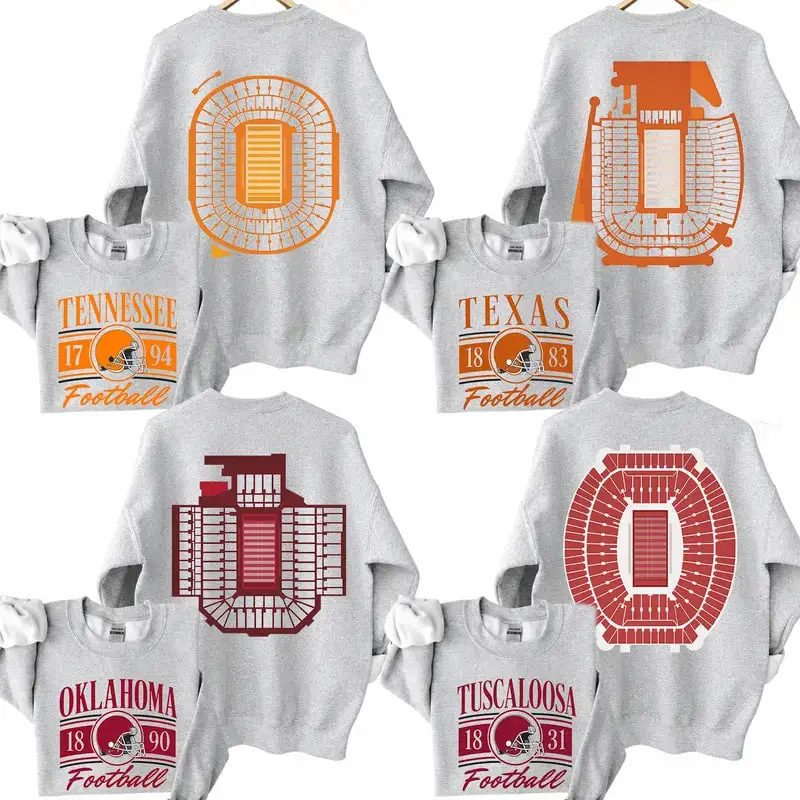 Vintage College Football 2 Sided Ash Grey Sweatshirt, Retro College Teams Stadium Football Shirt, Gift Fan Sport Menswear Classic Cotton-American Gridiron