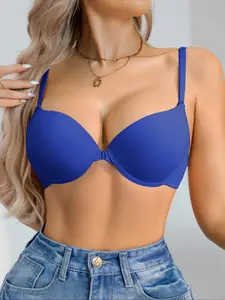 Women's Comfortable Basic Seamless Backless Push-Up Bra, Detachable Straps, Moderate Support, Casual Style, All Seasons, Lined, Fitted Design Underwear