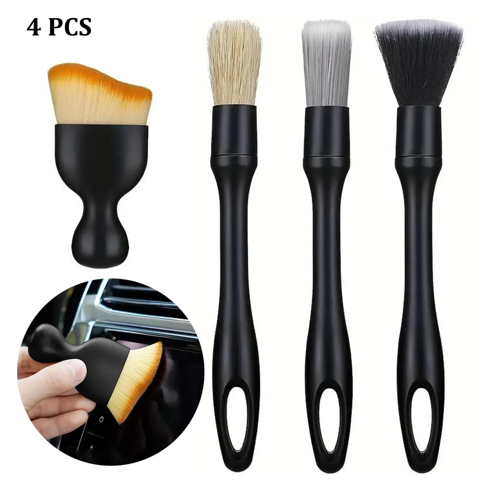 4 Counts Car Interior Cleaning Brush, Soft Professional Portable Brush for Car Interior Cleaning & Dust Removal, Cleaning Supplies, Car Detailing Valeting Kit