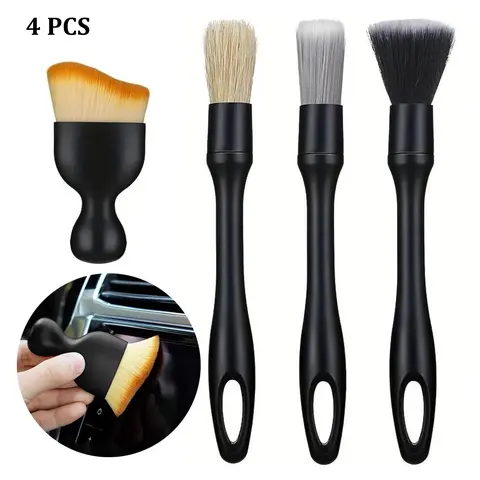 4 Counts Car Interior Cleaning Brush, Soft Professional Portable Brush for Car Interior Cleaning & Dust Removal, Cleaning Supplies, Car Detailing Valeting Kit