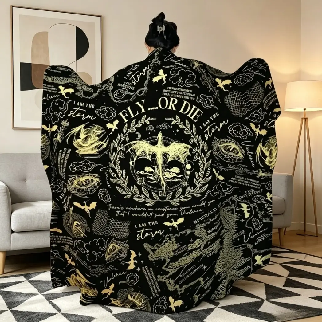 Fourth Wing "Fly or Die" Dragon Rider Flannel Blanket, Cozy Fantasy Throw, Bookish Gift for Readers