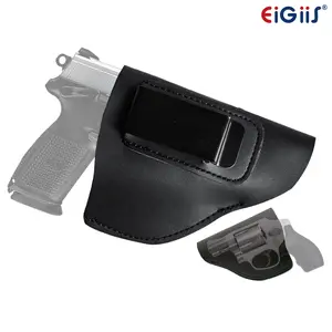 EIGIIS Universal Leather Gun Holster IWB OWB Concealed Carry with Metal Clip Right Handed Portable Pistol Holster Fit Glock 17/19/26/43 S&W SD9VE Sig P226 Springfield XD Taurus G2C Subcompact Compact Standard Handguns