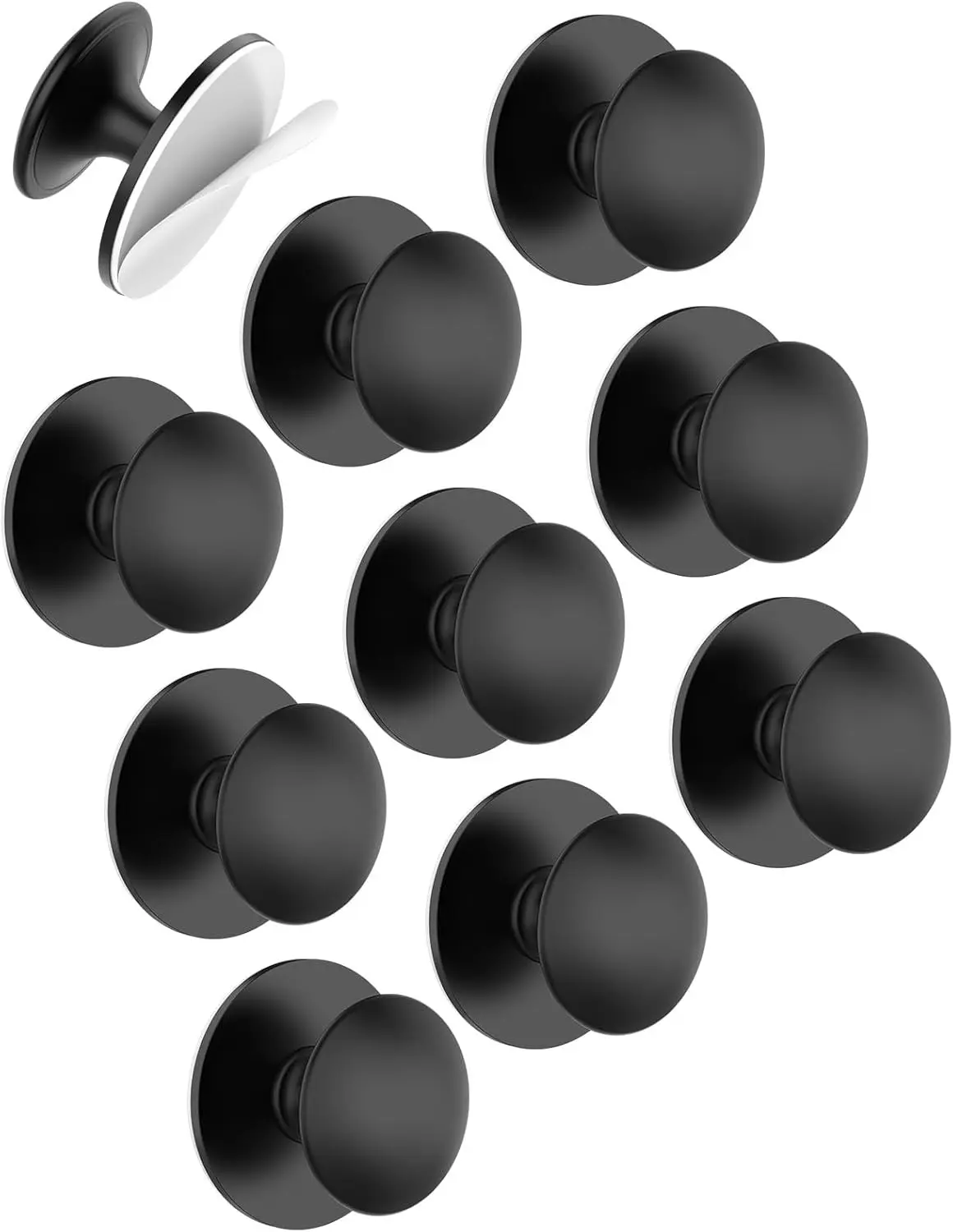 10 Pack Black Self-Adhesive Cabinet Knobs, Self-Stick Hardware Kitchen Cabinet Handles, No-Punch Peel and Stick Drawer Knobs for Refrigerators, Dressers, Windows, Closets