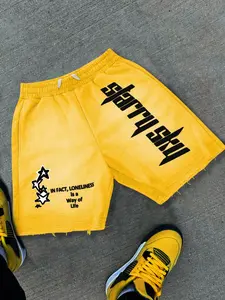 Unisex Street Style Loose Fit Shorts, Spring Summer New Collection, Graphic Letter Print, All over Print, Casual Wear