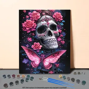 Skull & Flower Pattern DIY Painting By Numbers Kit, 1 Set DIY Paint By Numbers Kit, DIY Wall Art Painting for Home Bedroom