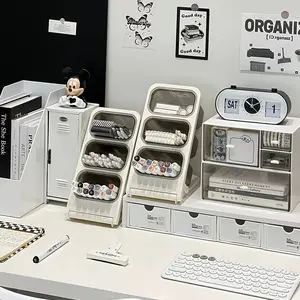 Desktop storage box, large capacity pen holder, student desktop slanted pen holder, office stationery - markers - glasses - memo holder, Stationery Organizer