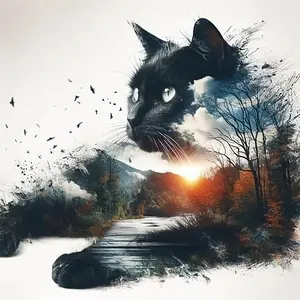 Black Cat & Landscape Pattern DIY Diamond Arts Colorful Painting Kit without Frame, 1 Set DIY 5D Diamond Arts Colorful Painting for Bedroom Wall Decor Personalized Decor Unique Artwork