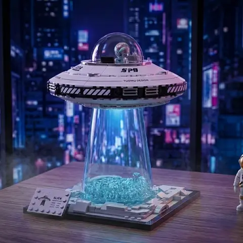 UFO Theme Buildable Blocks Kit, Fantasy and Sci-Fi STEM Toy with Transparent Beam Bricks & Parts, Assembly Blocks Set for Kids, Ideal Christmas Gift for Home Desk Decoration