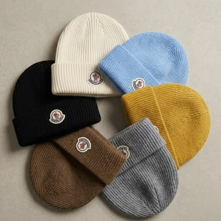 Moncler Beanie Hat for Men Women, Classic Ribbed Knit Cuffed Winter Cap, Soft Warm Stretch Skull Cap for Casual Outdoor Streetwear