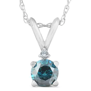 10k White Gold 1/4ct TDW Blue and White Diamond Necklace