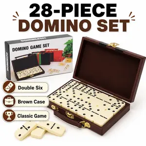 28-Piece Double Six Dominoes Set with Brown Storage Case, Classic Domino Table Game for Adults, Kids, Family Game Night, Travel Party Game and Gift Tabletop Games