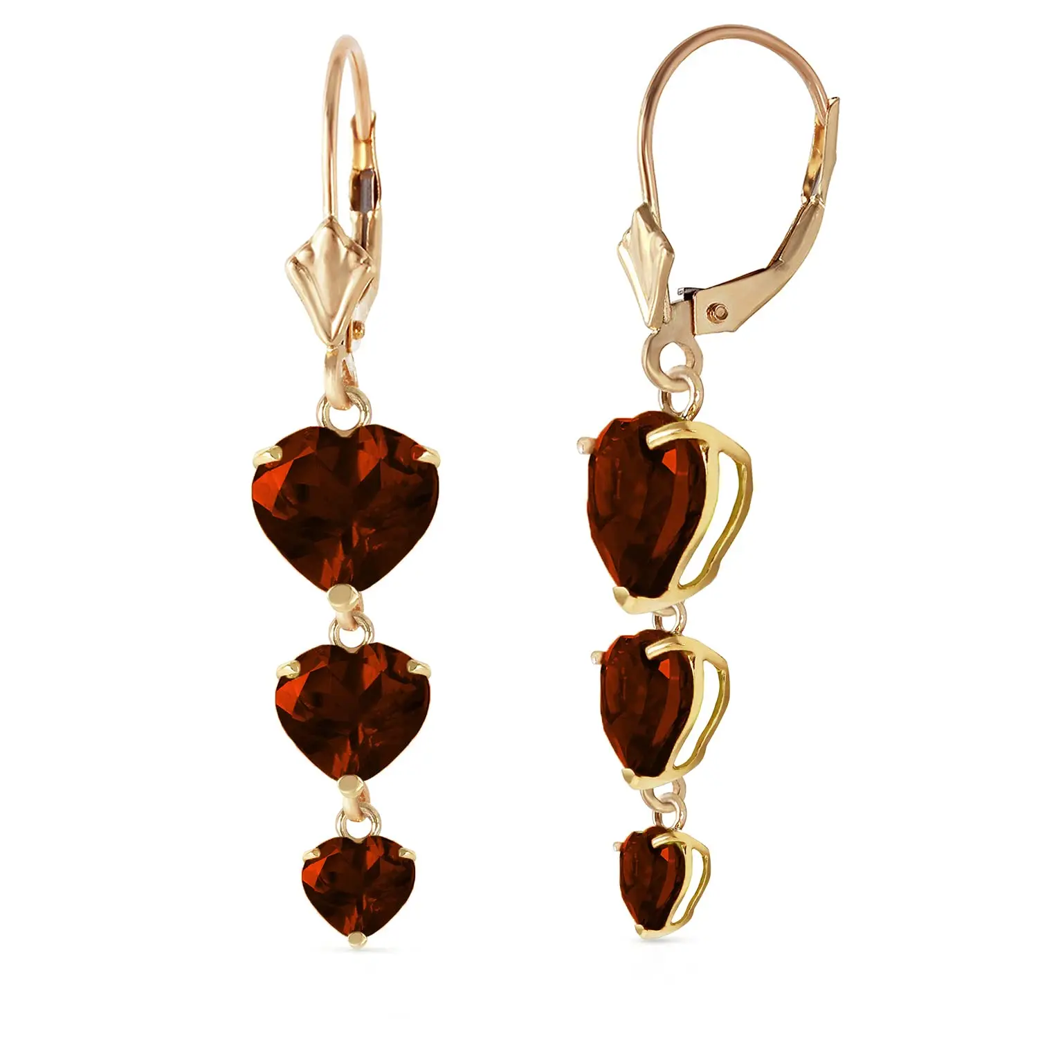 14k Yellow Gold Chandelier Earrings with Heart-shaped Garnets