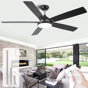 60-inch Ceiling Fan with Lighting and Remote Modern Industrial Low Profile Quiet Reversible DC Fans Damp Rated 3CCT 6 Speed for Bedroom Patios Patios