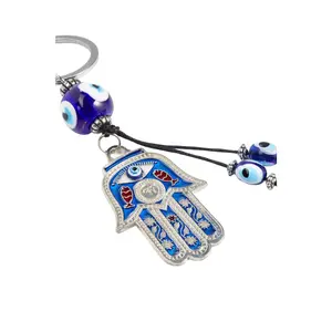 New Moon Beginnings Hamsa Evil Eye Protection Keychain with Blue Beads and Decorative Elements