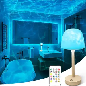 Cordless Shower Lamp,Bedside Lamp,Touch Ocean Wave Projector Light,3 Way Color Temperature,16 Color Changing Light,Dimmable,Rechargeable Aurora Night Lights for Bedroom Bathroom, Waterproof