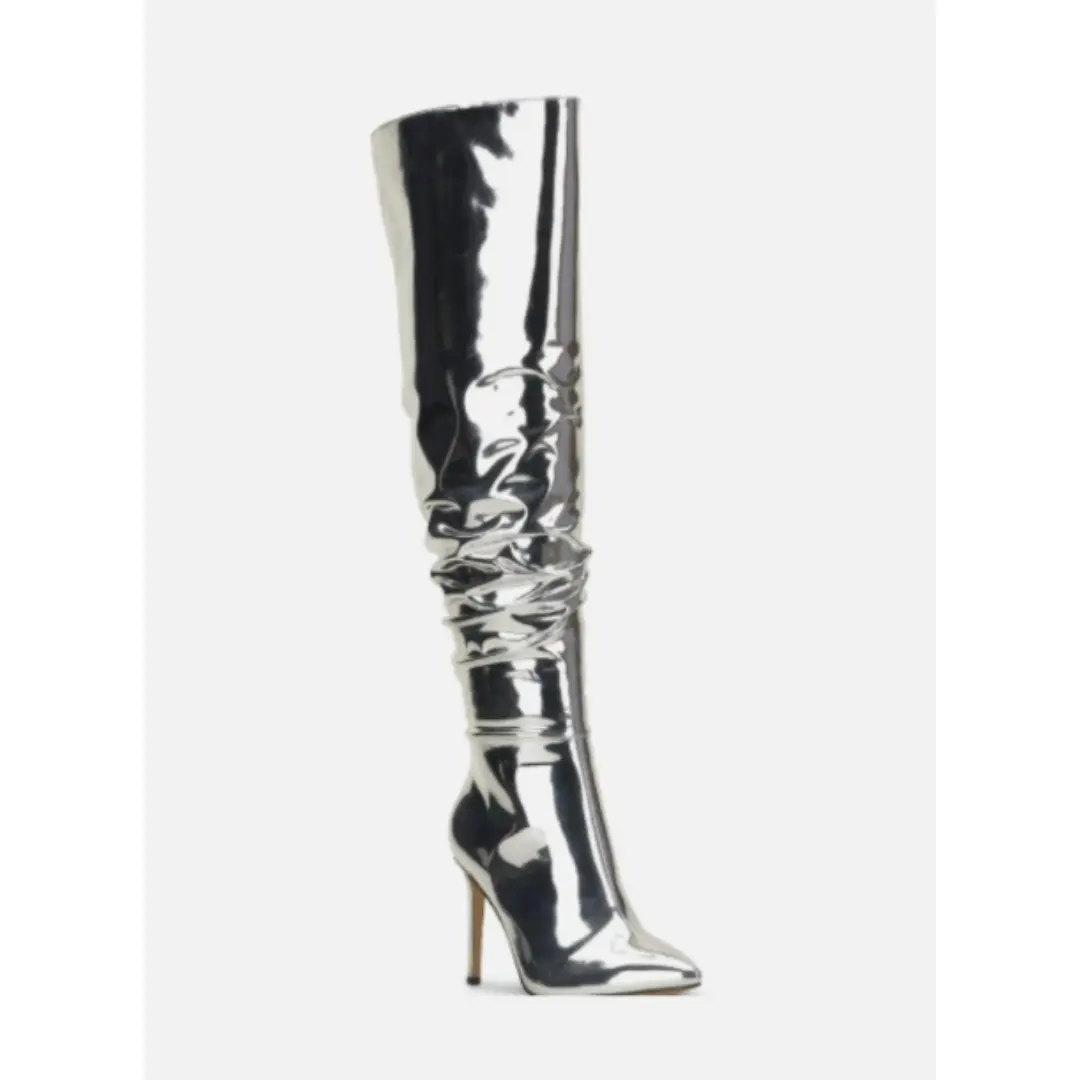 INC Concepts Iyonna Over-the-Knee Thigh High Silver Slouch Pointed Toe Boots - Multi Sizes