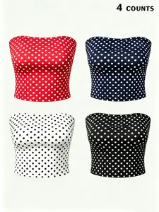 Women's New Arrival Polka Dot Sleeveless Tank Tops 4-Pack, Perfect for Home, Beach, Party, Sexy Slim-Fitting Plain Clothing