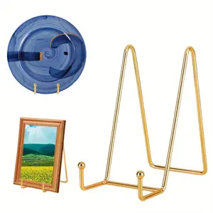 3 Pack 6 Inch Gold Metal Display Stands Plate Stands Plate Holder Display Stands for Picture, Decorative Plate, Book, Photo Easel, Artistic Work