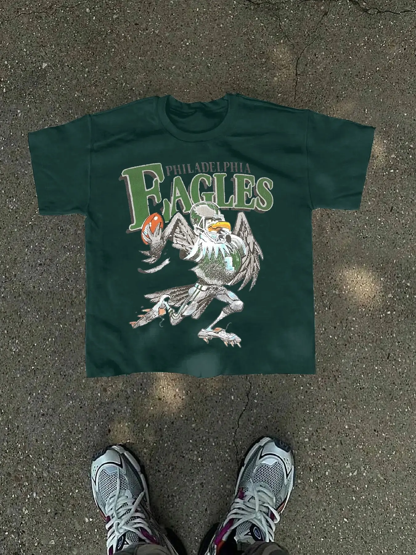 Men's Philadelphia Eagles Graphic Print Round Neck Short Sleeve T-Shirt, Fashion Streetwear, Loose-Fitting Long Tee, Trendy Must-Have