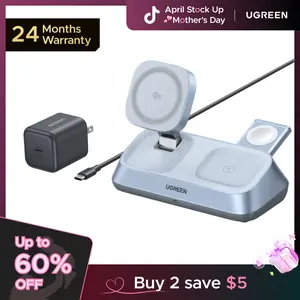 UGREEN 25W Qi2 Certified 3-in-1 Magflow Wireless Charging Stand, Magsafe Fast Wireless Charger for iPhone 17/16/15/14/13/12, AirPods and Apple Watch, Desk Stand with Adjustable Angle,（No battery）,tiktokshopstockup,mothersdaygift