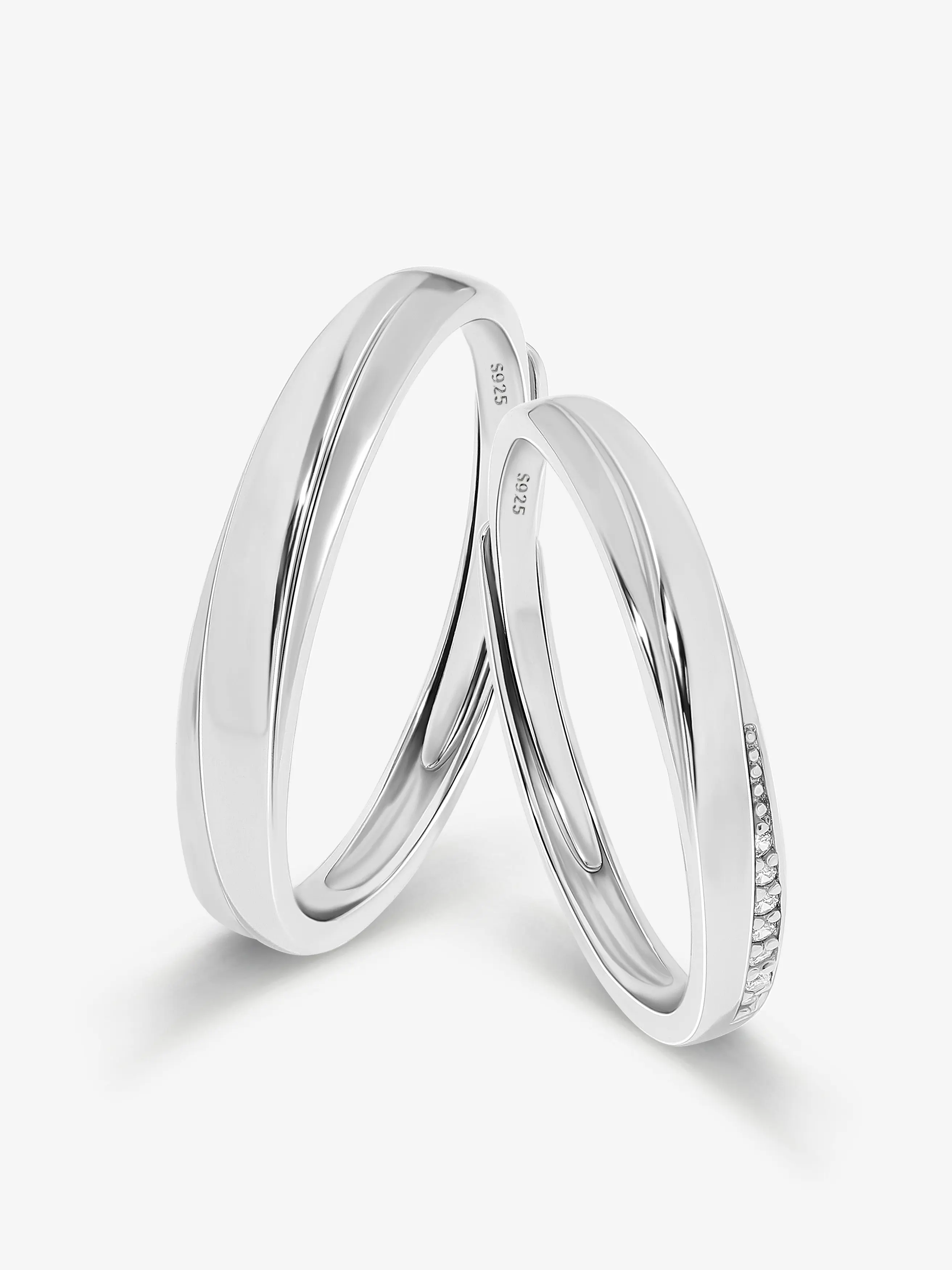 MEISSA Mi Amour Couples' Rings S925 Sterling Silver Bridal Wedding Engagement Ring Simulated Diamond Anniversary Ring Men Women Simple Minimalist Size Adjustable Matching Promise Ring Couple Rings Christmas Gifts Gift Boyfriend Girlfriend