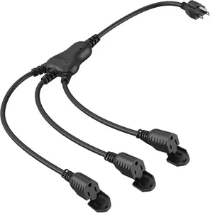 Outdoor Extension Cord with Multiple Outlets, 1 to 3 Splitter Max 1.5FT End to Male Plug (Total 2.8FT) 16/3 SJTW  Power Cord for Indoor Outdoor Halloween Christmas, ETL Listed, Black