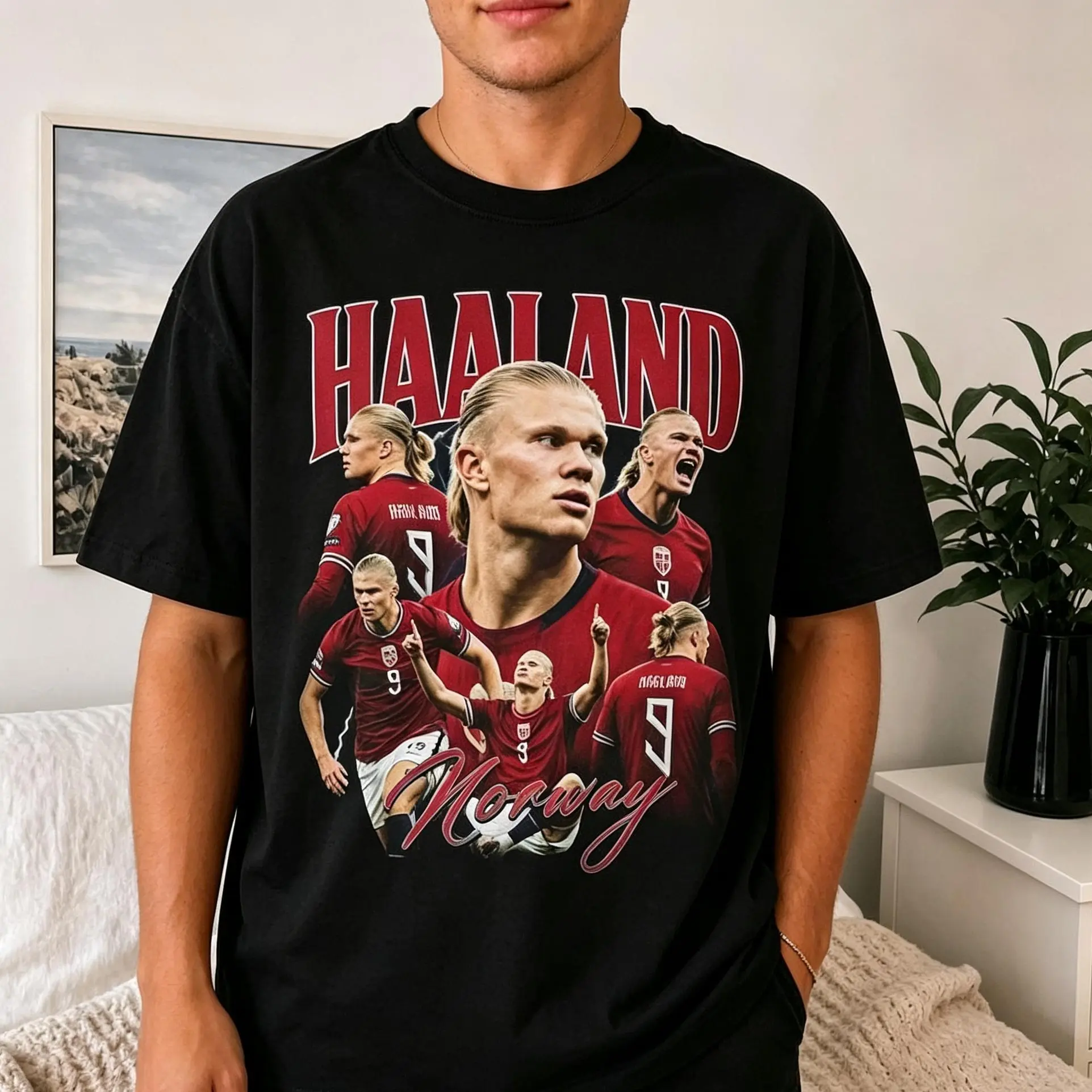 Erling Haaland Vintage Bootleg Shirt | Norway National Team Retro 90s Football Graphic Tee, Distressed Sports T-Shirt, Haaland Fan Merch Gift For Soccer Lovers