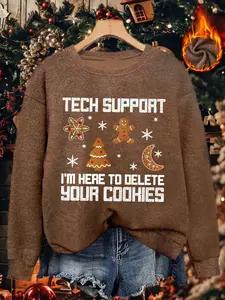 Women's Christmas Knit Sweater, Gingerbread Man Snowflake Tree Print, Long Sleeve Loose Fit Casual Top, Winter Warm Pullover