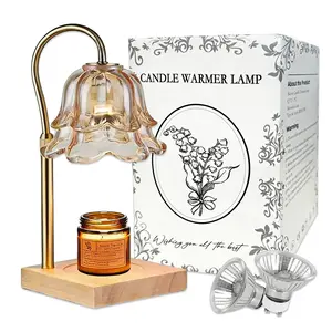Candle Warmer Lamp With Timer Dimmable Tulip Shape Height Adjustable Solid Wood Base Flameless Candle Heating Melting Light For Bedroom Living Room Home Decor Fragrance Diffuser