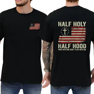 Half Holy Half Hood - Pray With Me Don't Play With Me Shirt, Unisex Graphic Tee, Menswear, US Cotton, Christian Apparel, Patriotic Tee Oversized Streetwear Top Soft Classic Ribbed