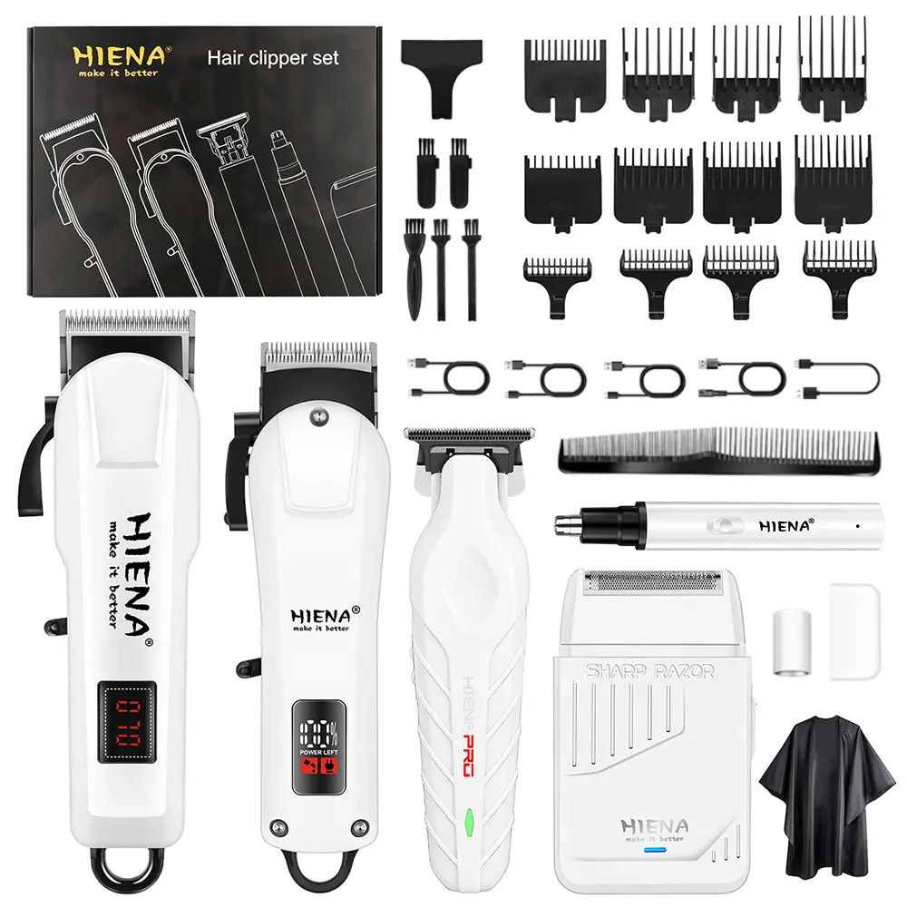 Men's Professional Hair Clipper Set, Barber-Grade 5-Piece Cordless Grooming Kit – LED Display, Smooth Anti-Tangle Trimming, All-in-One for Hair & Beard, Includes Precision Styling Tools + Storage Box. A Premium Gift for Boyfriend/Husband Clear Handle