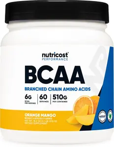 Nutricost Performance BCAA Powder Orange Mango 60 Servings 2:1:1 Ratio Gluten Free Non-GMO Vegetarian Amino Acids 6g per Serving