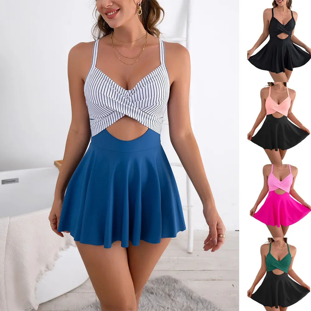 Women's Tummy Control Swimsuit, Modest 1-Piece Swim Dress with Cross-Back Design and Adjustable Straps for Beach Vacation, Bathing Suit, Swimsuit For Women, Modest Swimwear, Women's Swimsuits