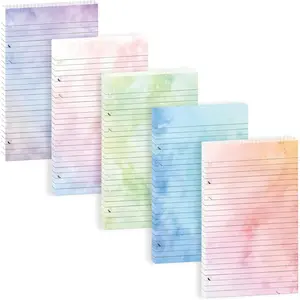 100 Sheets Gradient A5 Refill Papers for Planner Binder Insert, Thick Loose Leaf Lined Paper, 120GSM 6 Hole Notebook Filler Paper for A5 6 Ring Budget Travel Journal Diary Binder, Watercolor