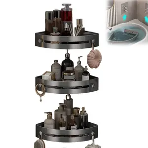 3-Pack Triangle Shower Caddy – 3-Tier Rustproof Corner Shelves, Drill-Free Wall Mount Organizer, 40lbs Load Capacity, Black