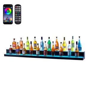 VEVOR LED Lighted Liquor Bottle Display, 2 Tiers 72 Inch Commercial Illuminated Home Bar Shelf, 2 Steps Whiskey Rack Stand, Acrylic Drink Shelves with RF Remote & App Control, and Multicolor lighting