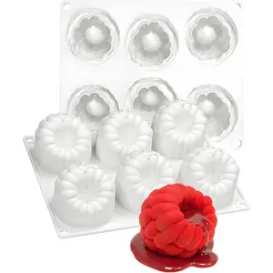 6-Cavity Raspberry Silicone Molds for Mousse Cake, Large Fluted Design, White