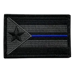 Puerto Rico Flag Police Thin Blue Line Patch [“Hook” Fastener -3.0 X 2.0 -PR11A]