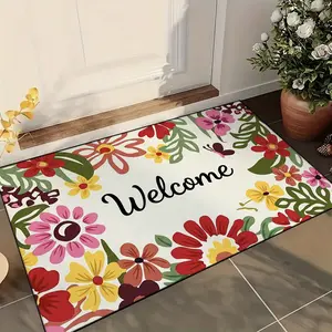 Colorful Flower Welcome Waterproof Entryway Rug outdoorfun